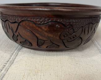 K48 - $30. African Hand Carved Wooden Bowl. Measures 12" x 4" tall. 