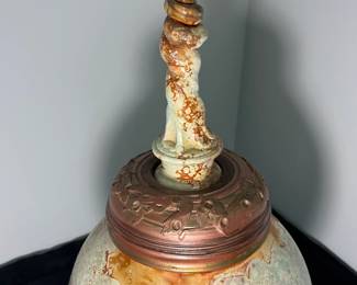 M54 - $85. Signed Bob "Hasselle" Raku Pottery Urn. Measures 9" wide x 18.5" tall. 