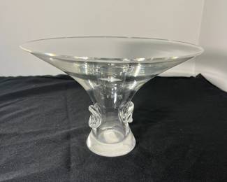 M52 - $65. Unsigned Steuben Glass Bouquet Vase. Measures 9.75" wide x 6.5" tall. 