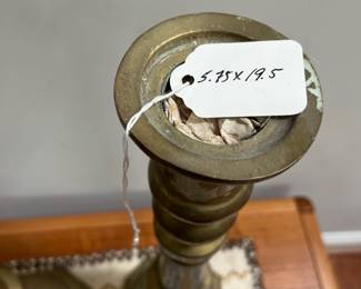 K53 - $95. Large Brass Candlesticks. Measures 5.75" wide x 19.5" tall. Measures 5.75" wide x 19.5" tall. 