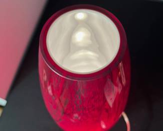 M126 - $35. Red Table Lamp. Measures 6" x 18.25" tall. 