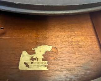 M14 - $40. Childs size Mahogany Leather Top Side Table. Measures 10" wide x 14" deep x 19" tall. 