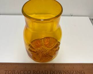 K63 - $25. Retro Sunflower Yellow Vase. Handblown glass. 