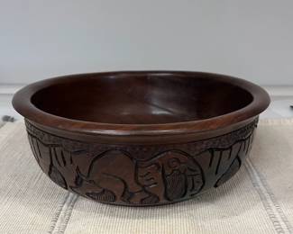 K48 - $30. African Hand Carved Wooden Bowl. Measures 12" x 4" tall. 