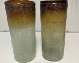 K66 - $25 PAIR. Napoleone Martinuzzi Amber Seafoam Glasses. Measures 6.25" tall. 