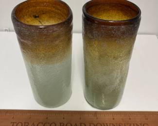 K66 - $25 PAIR. Napoleone Martinuzzi Amber Seafoam Glasses. Measures 6.25" tall. 