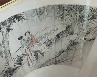 K43 - $125. Painted Chinese Fan. Framed it measures 24.5" wide x 14" tall. 