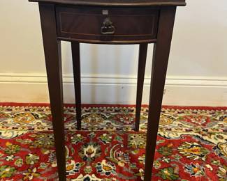 M14 - $40. Childs size Mahogany Leather Top Side Table. Measures 10" wide x 14" deep x 19" tall. 
