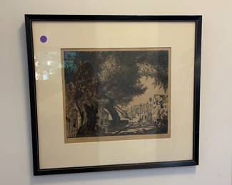 M29 - $85. Framed Etching by Jac Young. Measures 19" x 17.5" tall. "Commercial Street, Provincetown"