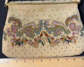 M120 - $50. 1940s/50s Morbito Paris Steel Micro Bead Clutch. Inside is heavily stained. 