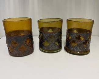 K56 - $20. Set of 3. Felipe Derflinger Imprisoned Amber Glasses. 