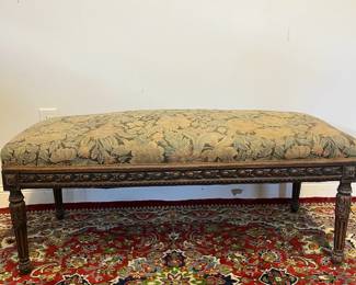 M4 - $40. Wooden Stool needs reupholstered. Measures 43" long x 18" deep x 18" tall. Solid wooden frame that needs to be reupholstered. 