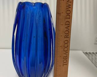 K62 - $20. Cobalt Blue Thick Glass Vase. 7.75" tall. 