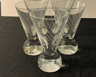 M73 - $50. MCM Ball Base Etched Martini Glasses. Set of 5. 2.75" x 4.5" tall. 