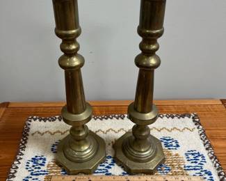 K54 - $55. Large Brass Candlestick PAIR. Measures 4.5" wide x 13.75" tall. 
