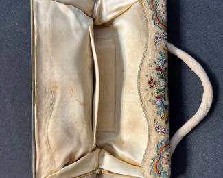 M120 - $50. 1940s/50s Morbito Paris Steel Micro Bead Clutch. Inside is heavily stained. 