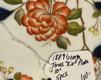 M145 - $60. 5 pieces. 1889 George Jones "Kio" Plates. Gold paint along the edges shows wear. 