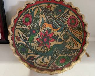 K6 - $30. Mexican Folk Art Pottery Bowl, Hand painted. Measures 10" diameter x 4" tall. Bowl with feet and can also be used as a wall hanging. 