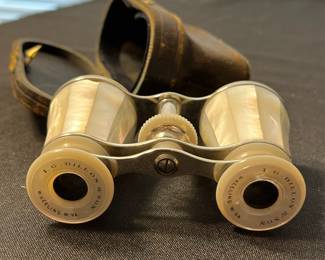 M117 - $85. I. G. Dillon & Son. Wheeling WV. Mother of Pearl Opera Glasses with Case. 