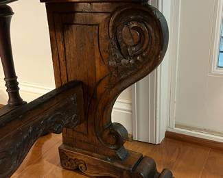 M105 - $650. Antique Renaissance Style Carved Walnut (?) 2 piece cabinet. Top & Base Move separately. Measures 38.5" x 15" deep x 46" tall. Hardware is all handmade - primitive. 