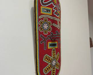 K46 - $85. Huichol Indian Beaded Folk Art Mask by Jesus Jimenez San Andrea Cohaminto. 1982. Measures 7" wide x 14" tall. It is missing a few seed beads. 