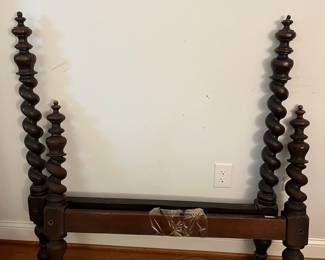 M106 - $175 PAIR of Twin Size Antique Barley Twist Bed Frames. Headboards measures 43.75" wide x 45" tall. Space between posts is 36". I only have 1 set of side rails - so you will have to replace one set. This is for 2 BEDS!