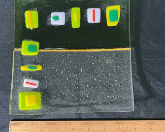 M55 - $25. Abstract Fused Glass Plate. Measures 7.75" square. 