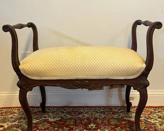 M26 - $150. Vintage Window Bench. Sturdy wooden frame - upholstery is in very good overall condition. Measures 32" x 17" x 28" tall. 