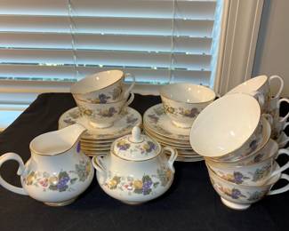 M94 - $45. Royal Doulton "Ravenna". 12 tea cups. 13 saucers. 1 cream & sugar. 