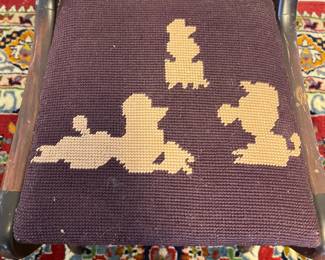 M13 - $50. Childs, Antique Mahogany, Carved Rose Chair with needlepoint seat. Sturdy and in very good condition. Measures 11.5" wide x 12" deep x 22" tall. 