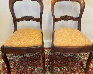 M18 - $20 PAIR. Carved Rose Chairs - Both need repair. 