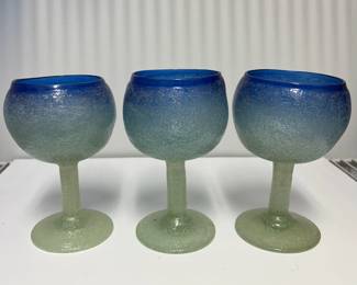 K60 - $35. Set of 3 Napoleone Martinuzzi Hand Blown Glasses. 