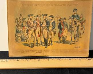 M83 - $15. Small Lithograph. American Uniforms in the Revolutionary War. H A Ogden
