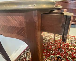 M3 - $275. Antique Leather Top Writing Desk or Vanity. Measures 35.35" wide x 17.5" deep x 28.5" tall. Has 3 drawers that would lock (no key!) Veneer is in good condition overall but does have a few missing pieces here and there. 