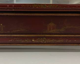 M110 - $125. Hand Painted Antique Tri-Fold Mirror. Center Mirror moves. Measures 54" x 28.5". Middle is 22.5" Each End is 16". 