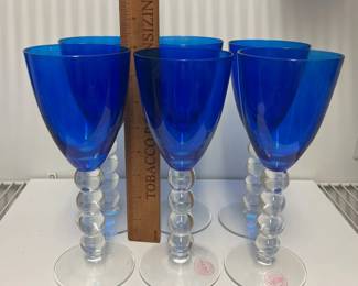 K64 - $75. Cobalt Blue Vietri Wine / Water Glasses. 11 Pieces. 8 1/8" tall. 