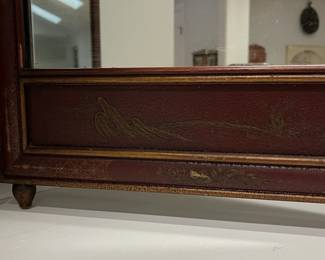 M110 - $125. Hand Painted Antique Tri-Fold Mirror. Center Mirror moves. Measures 54" x 28.5". Middle is 22.5" Each End is 16". 