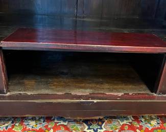 M48 - $450. Two Door, Two Drawer Red Asian Chest. Measures 41" wide x 25.5" deep x 35.75" tall. 
