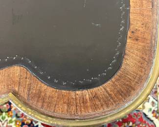 M3 - $275. Antique Leather Top Writing Desk or Vanity. Measures 35.35" wide x 17.5" deep x 28.5" tall. Has 3 drawers that would lock (no key!) Veneer is in good condition overall but does have a few missing pieces here and there. 