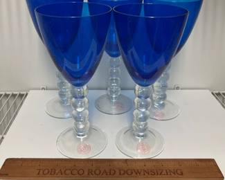 K64 - $75. Cobalt Blue Vietri Wine / Water Glasses. 11 Pieces. 8 1/8" tall. 