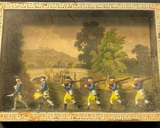 M118 - $80. Antique Shadow Box Lead Soldier Figurines - Revolutionary War. Measures 6.25" x 4.5". 