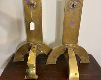M141 - $500 "Fisher" Crest Brass Andirons. 