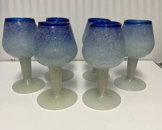 K59 - $65. Set of 6 Handblown Glasses. Measures 5" tall.  Napoleone Martinuzzi. 