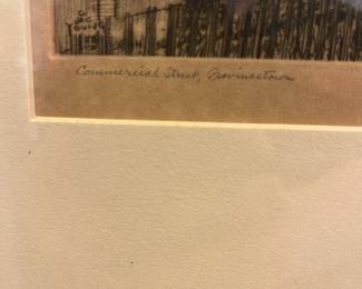 M29 - $85. Framed Etching by Jac Young. Measures 19" x 17.5" tall. "Commercial Street, Provincetown"