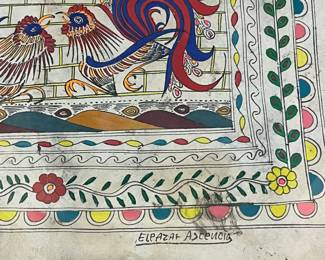 K78 - $65. Signed Folk Art Painting by Eleazar Asceucio. Measures 18.5" x 26". 