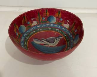 K10 - $15. Painted Gourd Bowl. Measures 7" across x 3.5" tall. 