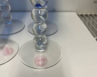K64 - $75. Cobalt Blue Vietri Wine / Water Glasses. 11 Pieces. 8 1/8" tall. 