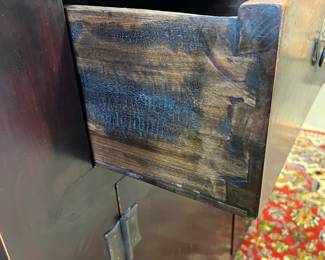 M48 - $450. Two Door, Two Drawer Red Asian Chest. Measures 41" wide x 25.5" deep x 35.75" tall. 