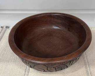 K48 - $30. African Hand Carved Wooden Bowl. Measures 12" x 4" tall. 