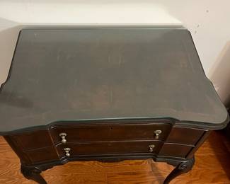 M108 - $145. Antique 2 Drawer side table. Measures 26.25" wide x 16" deep x 28.5" tall. 